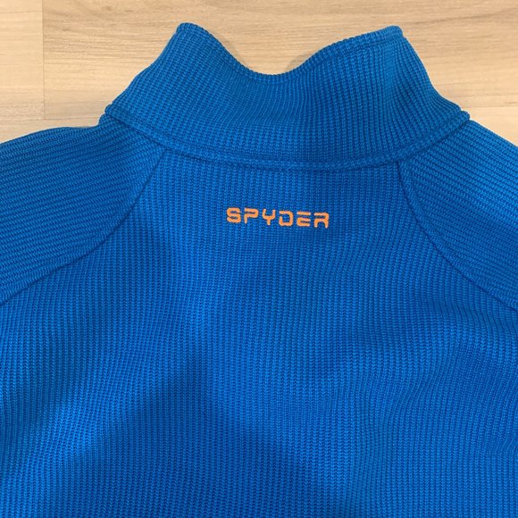 Spyder Bright Blue Men's XL 1/4 zip pullover sweater in bright blue and orange - Picture 4 of 10